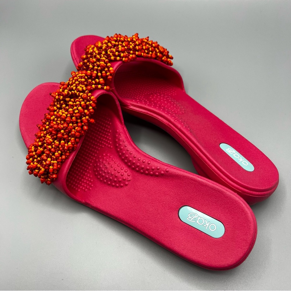 Soft Sorroundings Oka B Gaga Slip On Flat Slide Sandals Red /orange / pink M/L - Picture 8 of 10